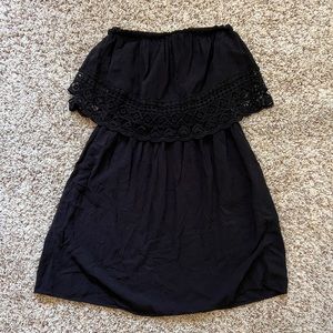 Black strapless dress with lace trim